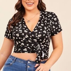 3/$25 Shein Allover Floral Print Wrap Belted Top